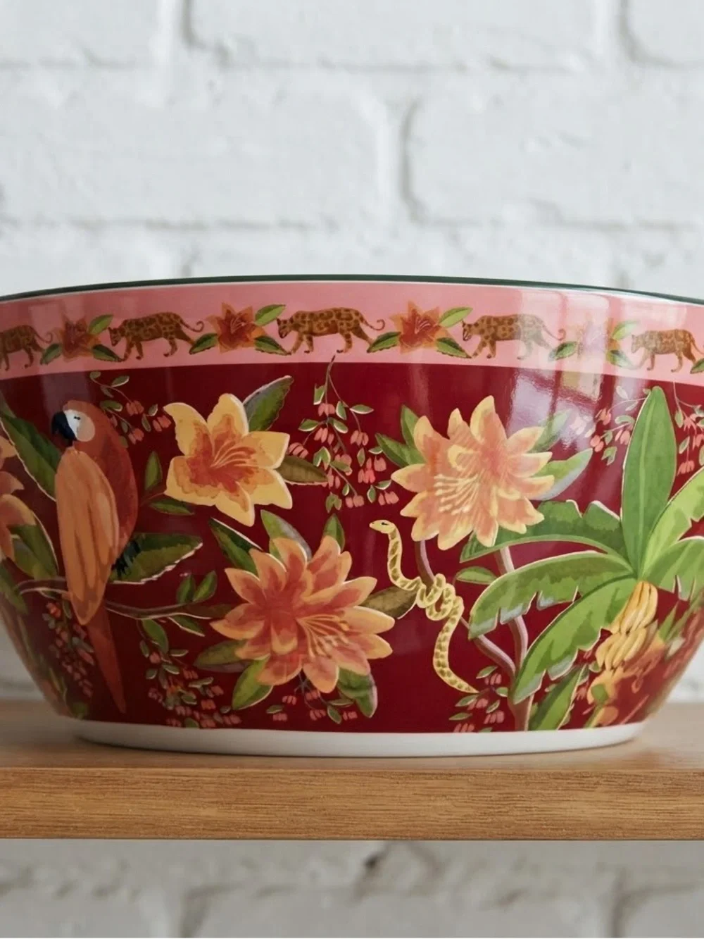 Farm Rio x Anthropologie Rainforest Serving Bowl Parrots Monkeys Cheetahs NWT